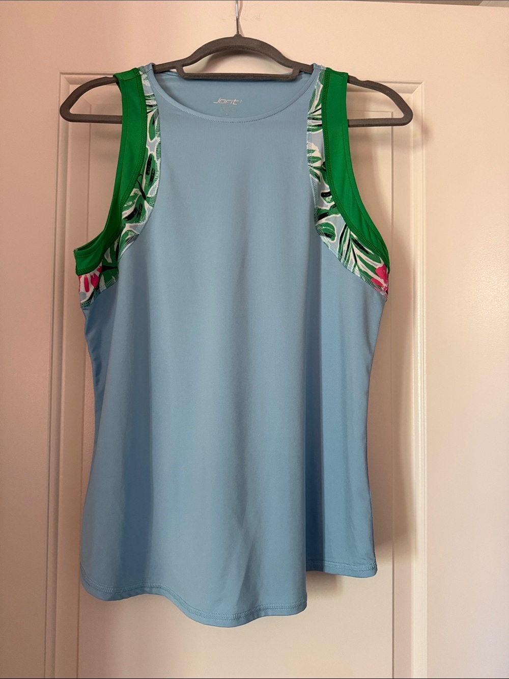 Jofit Light Blue Tank with Green Tropical Trim